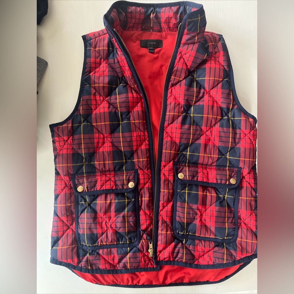 J Crew Stewart Tartan Plaid Quilted Puffer Vest Medium